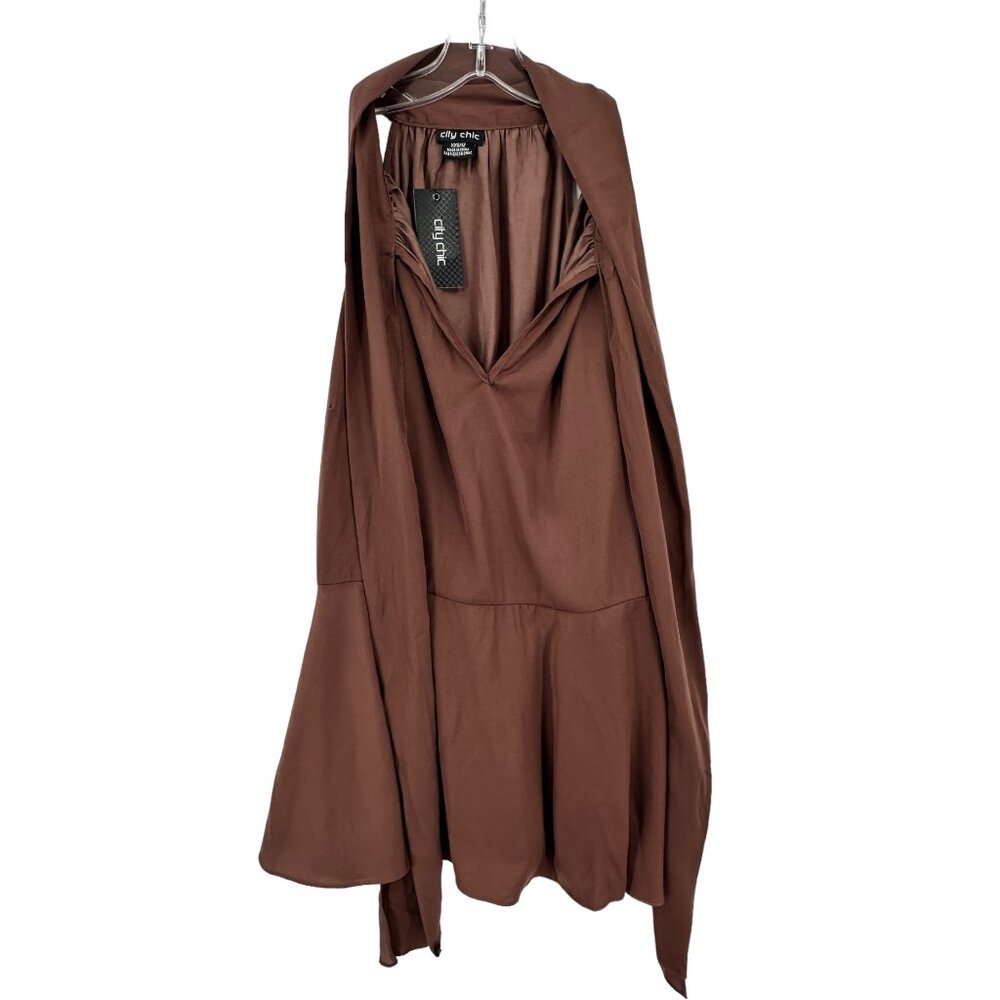 Women's City Chic NWT Brown Sleeveless Blouse Top Neck Tie Size‎ XXS/12 Business